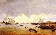 Anton Ivanov Fishing Vessels off a Jetty oil on canvas